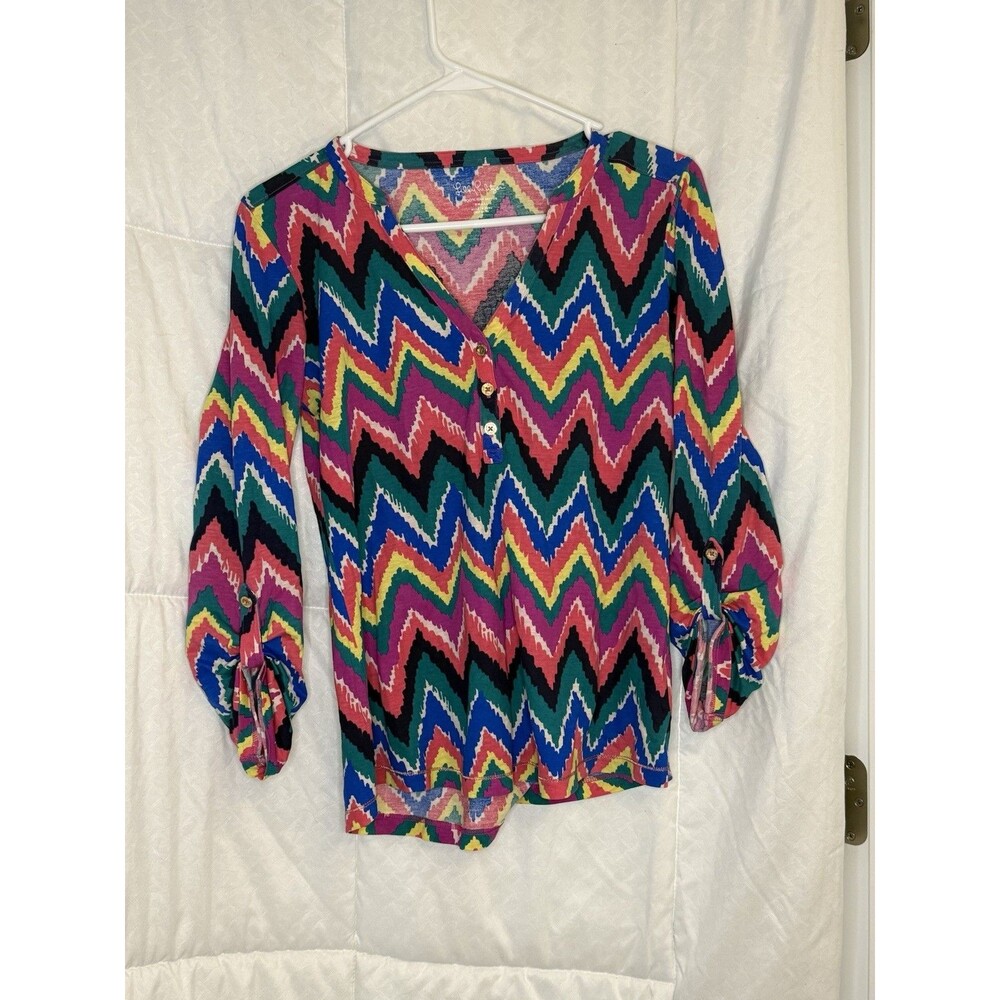 Lilly Pulitzer Top Janelle S Preppy Chevron Stripe Colorful Pima Cotton Casual